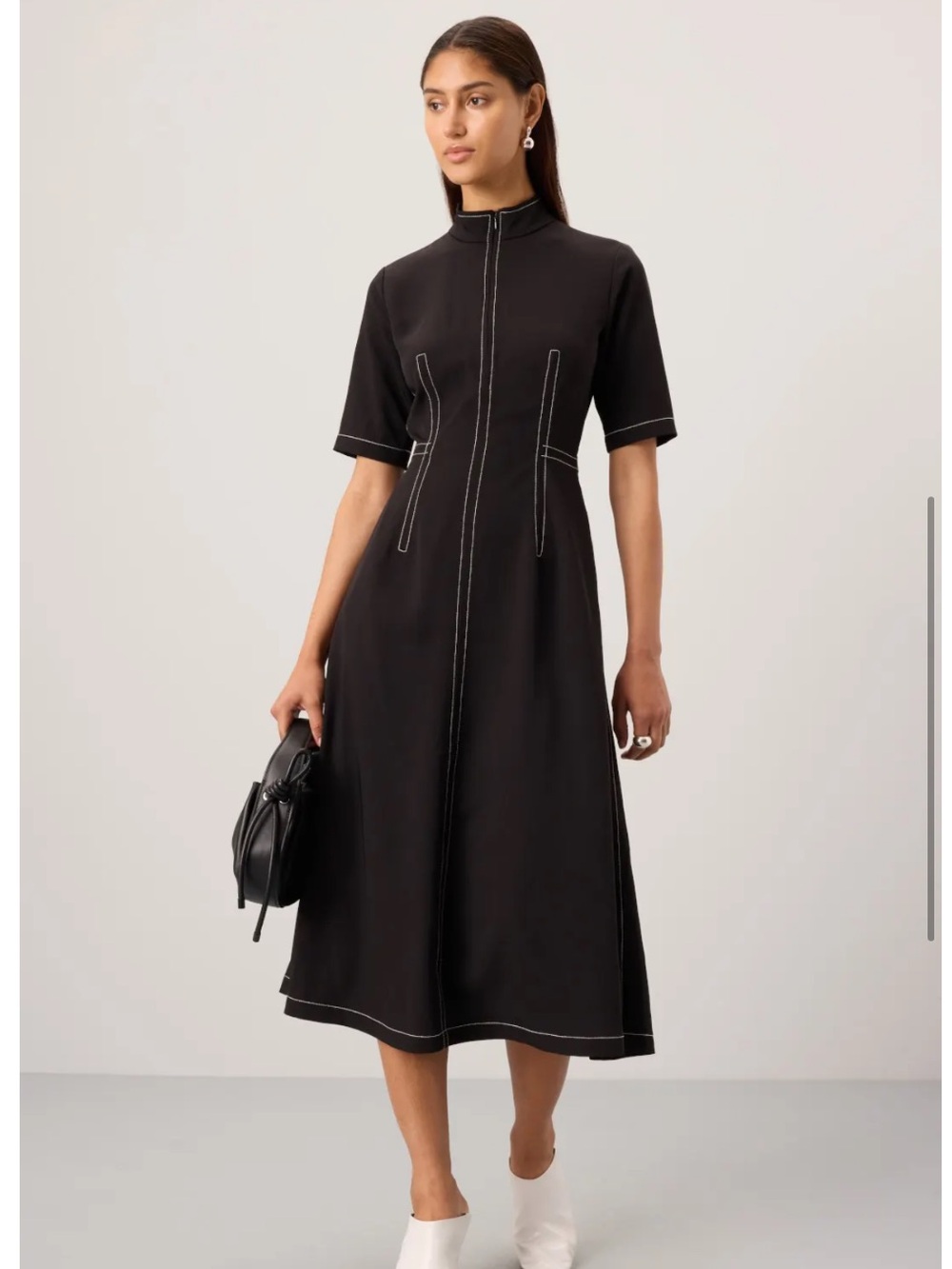 Rosetta Getty Black Mock Neck Midi Dress, Size: 2